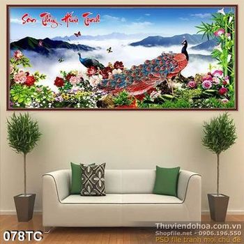Tranh chim công sơn thủy hữu tình 3d wall