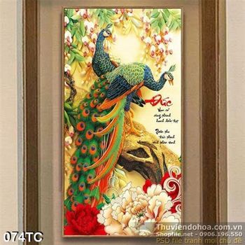 Tranh chim công cặp đôi vui đùa cùng nhau