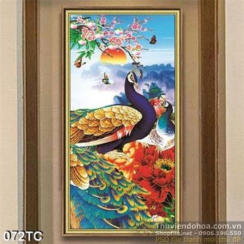 Tranh chim công âu yếm nhau 3d đẹp