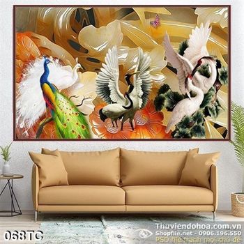 Tranh chim công và hoa mẫu đơn giả ngọc 3d in uv