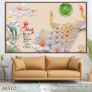 Tranh chim công vợ chồng phù điều đặc sắc ấn tượng in 3d