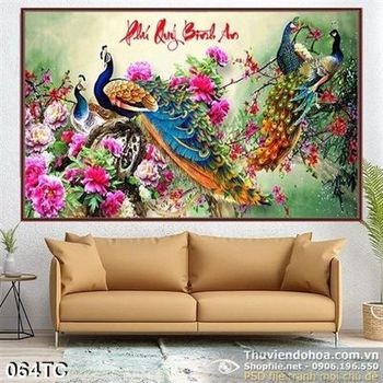 Tranh chim công phú quý bình an 3d