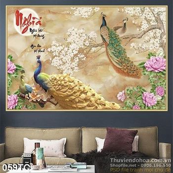 Tranh chim công wall 3d từ nghĩa đẹp ấn tượng