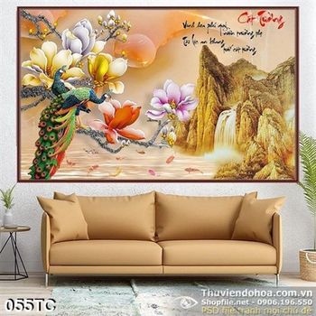 Tranh chim công đậu trên cành cây 3d đẹp