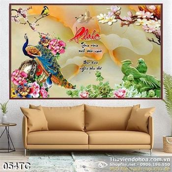 Tranh chim công giả ngọc và con chim xanh wall