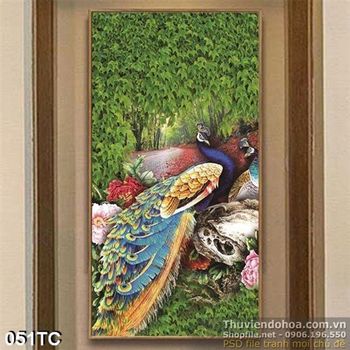 Tranh chim công và nền rêu xanh