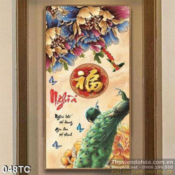 Tranh chim công chữ nghĩa ấn tượng 3d đẹp mắt