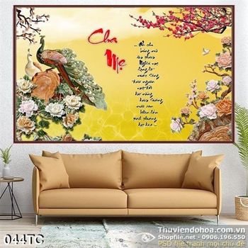 Tranh chim công giả ngọc và hoa đào psd