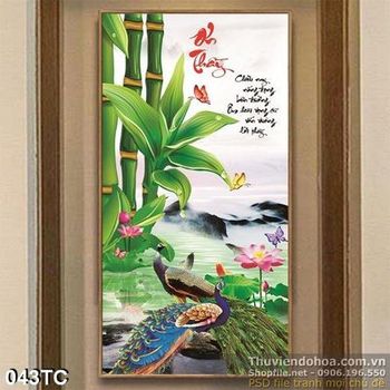 Tranh chim công nhớ ơn thầy và cây sống đời đẹp