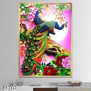 Tranh chim công và mặt trắng 3d wall
