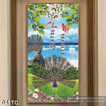 Tranh chim công xòe đuôi ấn tượng in psd