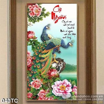 Tranh chim công khổ dọc 3d cội nguồn đẹp