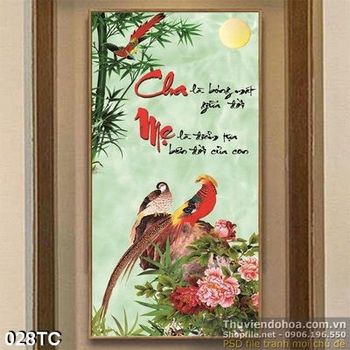 Tranh chim công đậu trên hòn đá cha mẹ wall