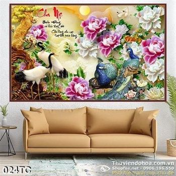 Tranh chim công và chim hạc giả ngọc 3d