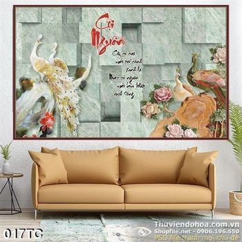 Tranh chim công khổ ngang 3d giả ngọc psd