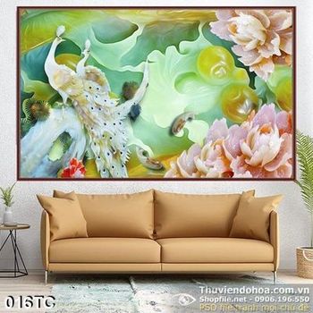 Tranh chim công hoa giả ngọc đẹp 3d in uv