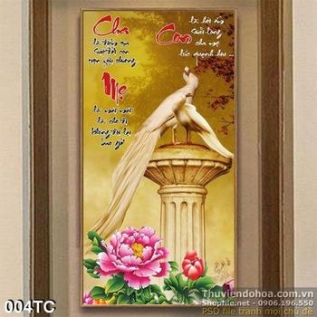 Tranh chim công trắng và hoa mẫu đơng wall in uv