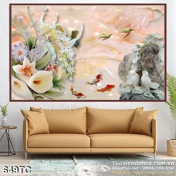 Tranh chim công cá chép koi