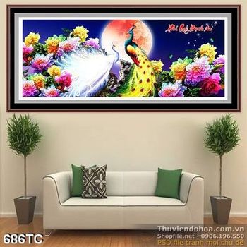 Tranh Chim công khổ ngang in uv đẹp