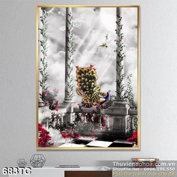 Tranh chim công trong khung cảnh bình yêu