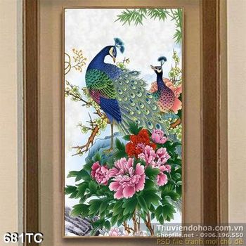 Tranh chim công và hoa mẫu đơn