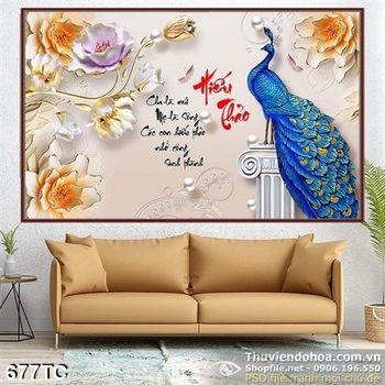 Tranh chim công chữ chiếu thảo psd