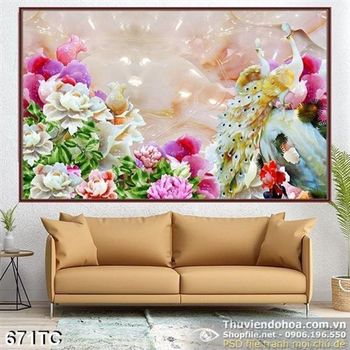 Tranh chim công 3d giả ngọc in uv