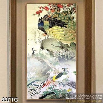 Tranh chim công và chú ngũ sắc 3d
