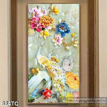 Tranh chim công 3d giả ngọc ấn tượng