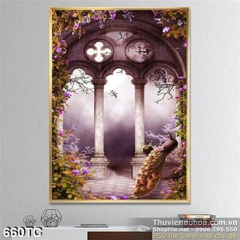 Tranh chim công và khung cảnh cổ tích