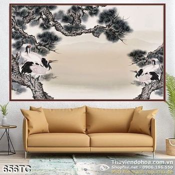 Tranh chim hạc màu trắng đen