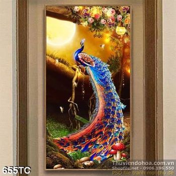 Tranh chim công khoe bộ đuôi lộng lẫy