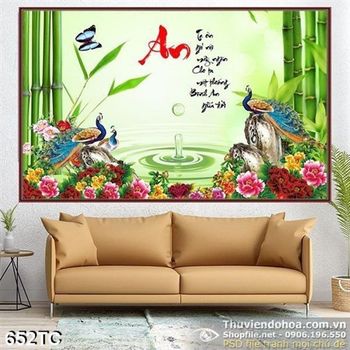 Tranh chim công chữ an và giọt nước