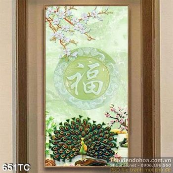 Tranh chim công 3d giả ngọc đang xòe bộ đuôi