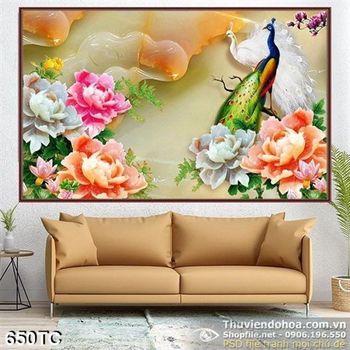 Tranh chim công và 3d giả ngọc hoa mẫu đơn