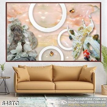 Tranh chim công 3d và vòng tròn nhỏ màu trắng