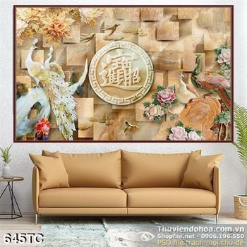 Tranh chim công 3d mẫu đơn đẹp ấn tượng