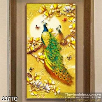 Tranh chim công phù điêu và chữ thọ