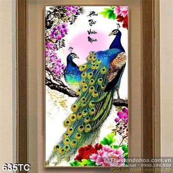 Tranh chim công  đẹp ấn tượng