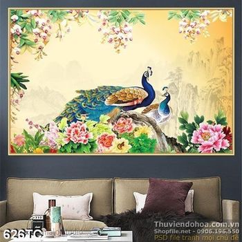 Tranh chim công vẽ tay sơn dầu ấn tượng