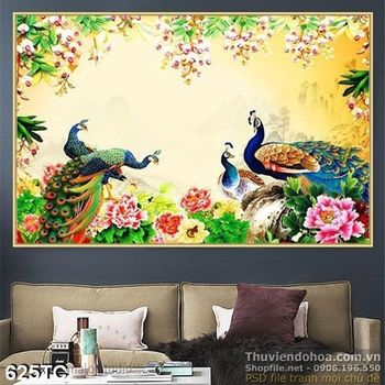 Tranh chim công vui đùa cùng nhau psd