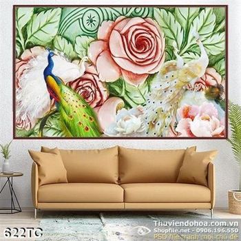 Tranh chim công và bông hoa vector đẹp ấn tượng