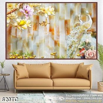 Tranh chim công 3d giả ngọc nghệ thuật