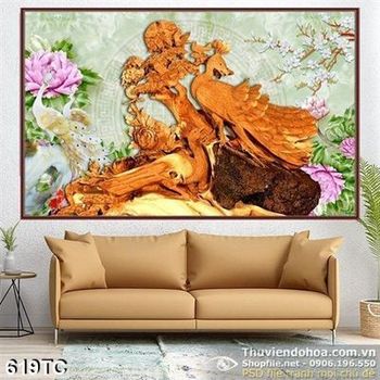 Tranh chim công điêu khắc gỗ ấn tượng 3d in uv