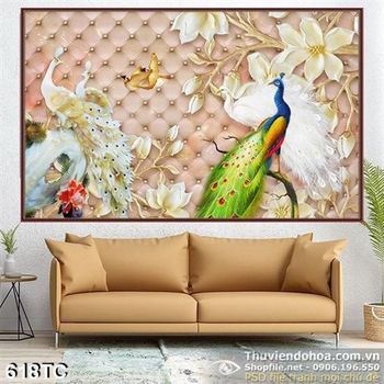 Tranh chim công màu trắng đẹp