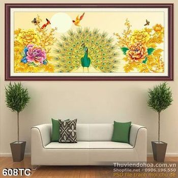 Tranh chim công xòe đuôi 3d đẹp