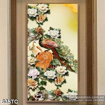 Tranh chim công 3d giả ngọc ấn tượng đẹp