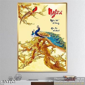 Tranh chim công chữ nghĩa ấn tượng 3d đẹp mắt