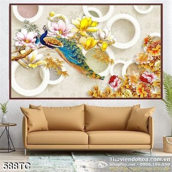 Tranh chim công hình tròn 3d đẹp