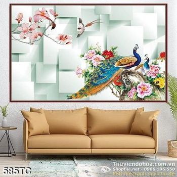 Tranh chim công và hình tròn nhỏ in uv